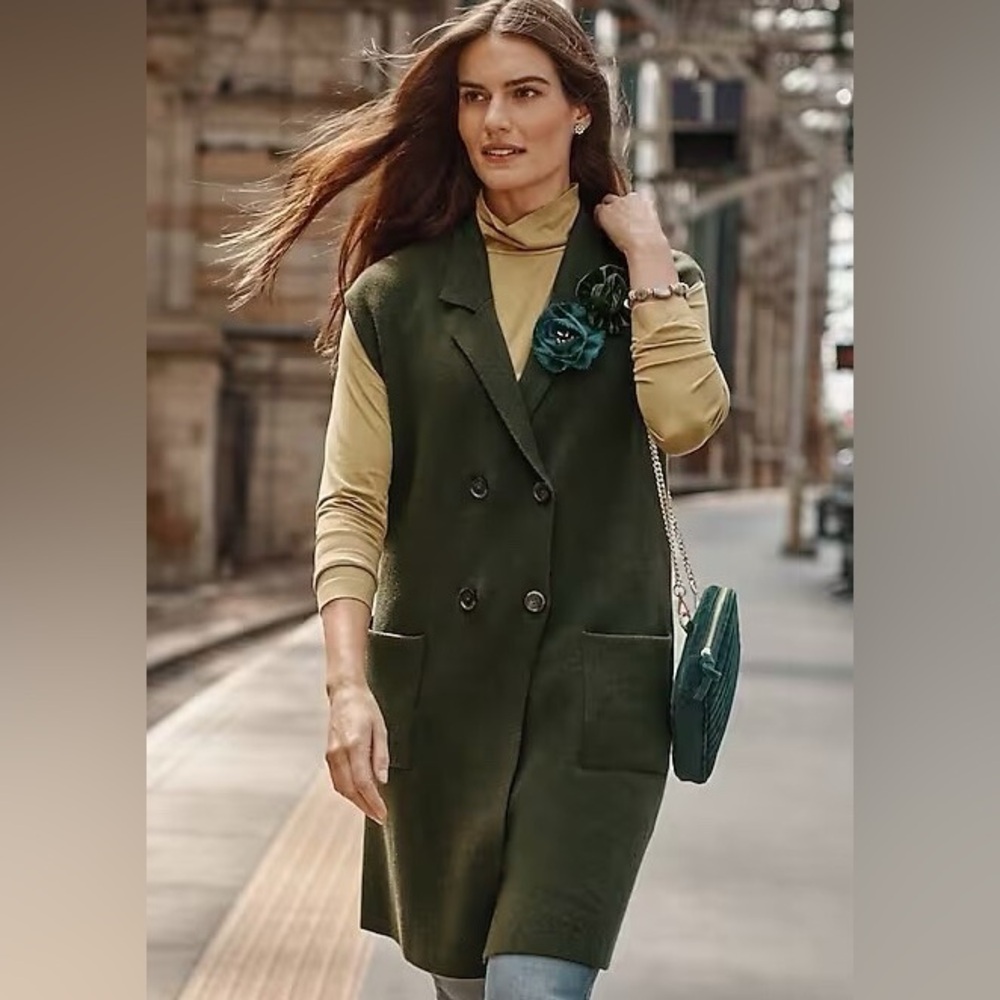 Olive Green Double-Breasted Women's Sweater Vest